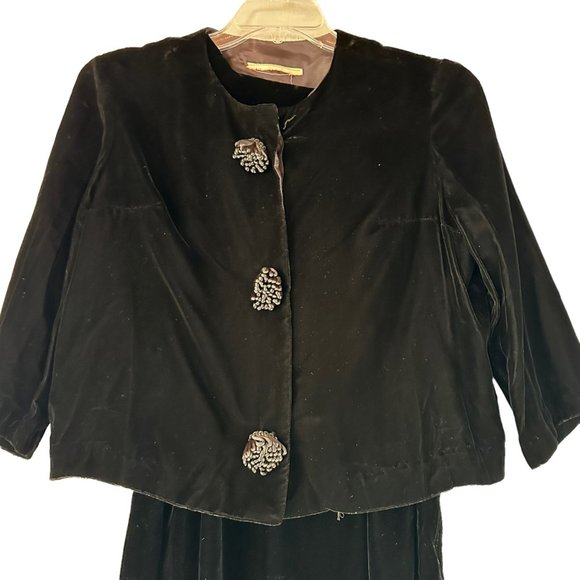 Vintage 60s Velvet Suit Dress Small Party ILGWU USA Black Jacket Audrey Hepburn - Picture 2 of 15